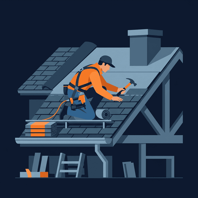 Professional roofer installing shingles